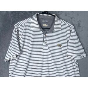 Georgia Tech Bobby Jones Rule 18 Golf Polo Shirt Mens Medium White Gray Striped